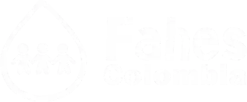 Un logotipo blanco con forma de gota con la frase "Fahes Colombia" a la derecha.