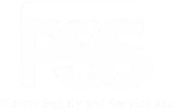 Un logotipo blanco sobre fondo negro con las letras "PSS" y texto Plotter Supply and service sas debajo.