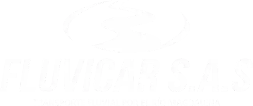 Logotipo con el texto “FLUVICAR S.A.S” y un ícono con la forma de un río, seguido del lema “Transporte fluvial por el río magdalena” debajo.